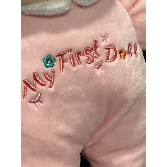 Linzy Baby Embroidered My First Doll Plush Brown Hair Pink Bows Plush Toy New - Picture 3 of 4